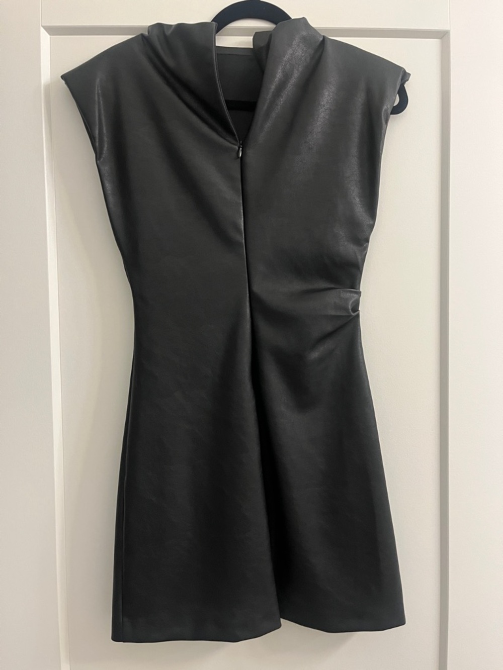 Zara Black Faux-Leather Mini Dress with Cap Shoulders - Picture 2 of 3